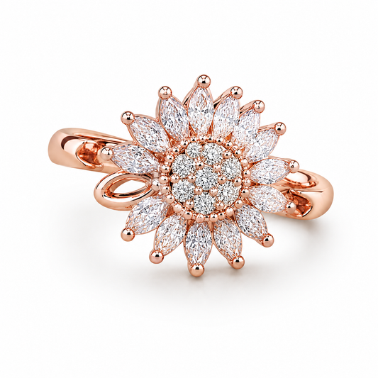 Rose Gold Crystal Floral 360° Rotating Spinner Ring