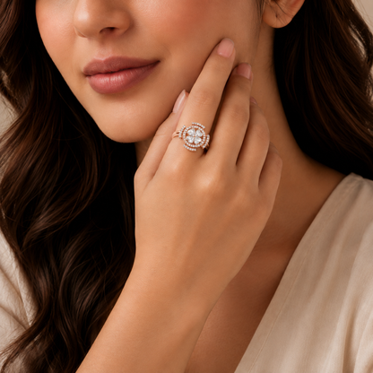 Rose Gold Crystal Flower 360° Rotating Spinner Ring