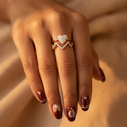 Pearl Crown Chevron Designer Ring