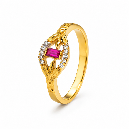 Royal Pink Crystal Floral Designer Ring