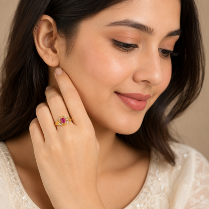 Royal Pink Crystal Floral Designer Ring