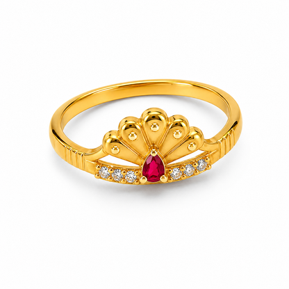 Royal Ruby Peacock Bloom CZ Designer Ring