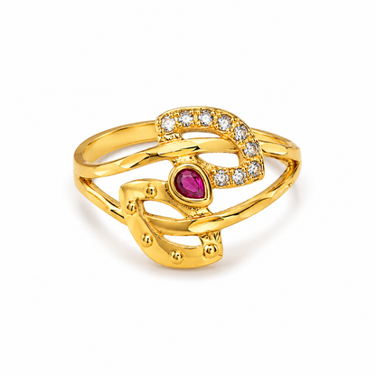 Royal Ruby Crescent Halo Designer Ring