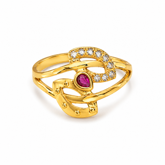 Royal Ruby Crescent Halo Designer Ring