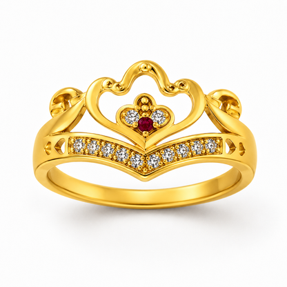 Royal Ruby Heart Crown CZ Statement Ring