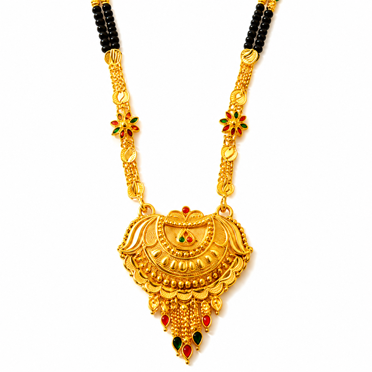 Traditional Black Bead Mangalsutra with Ornamental Heritage Pendant