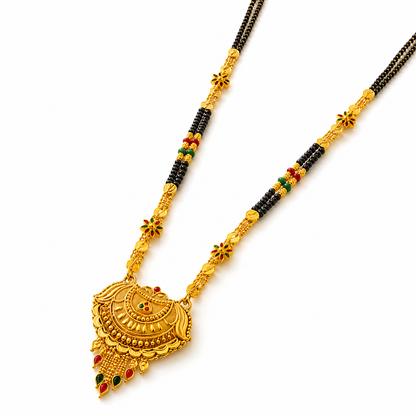 Traditional Black Bead Mangalsutra with Ornamental Heritage Pendant