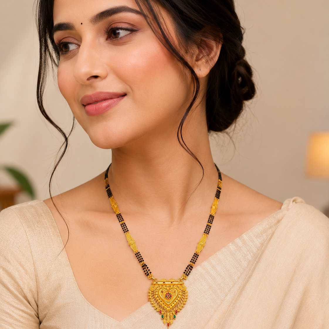 Elegant Bridal Heart Mangalsutra with Intricate Detailing