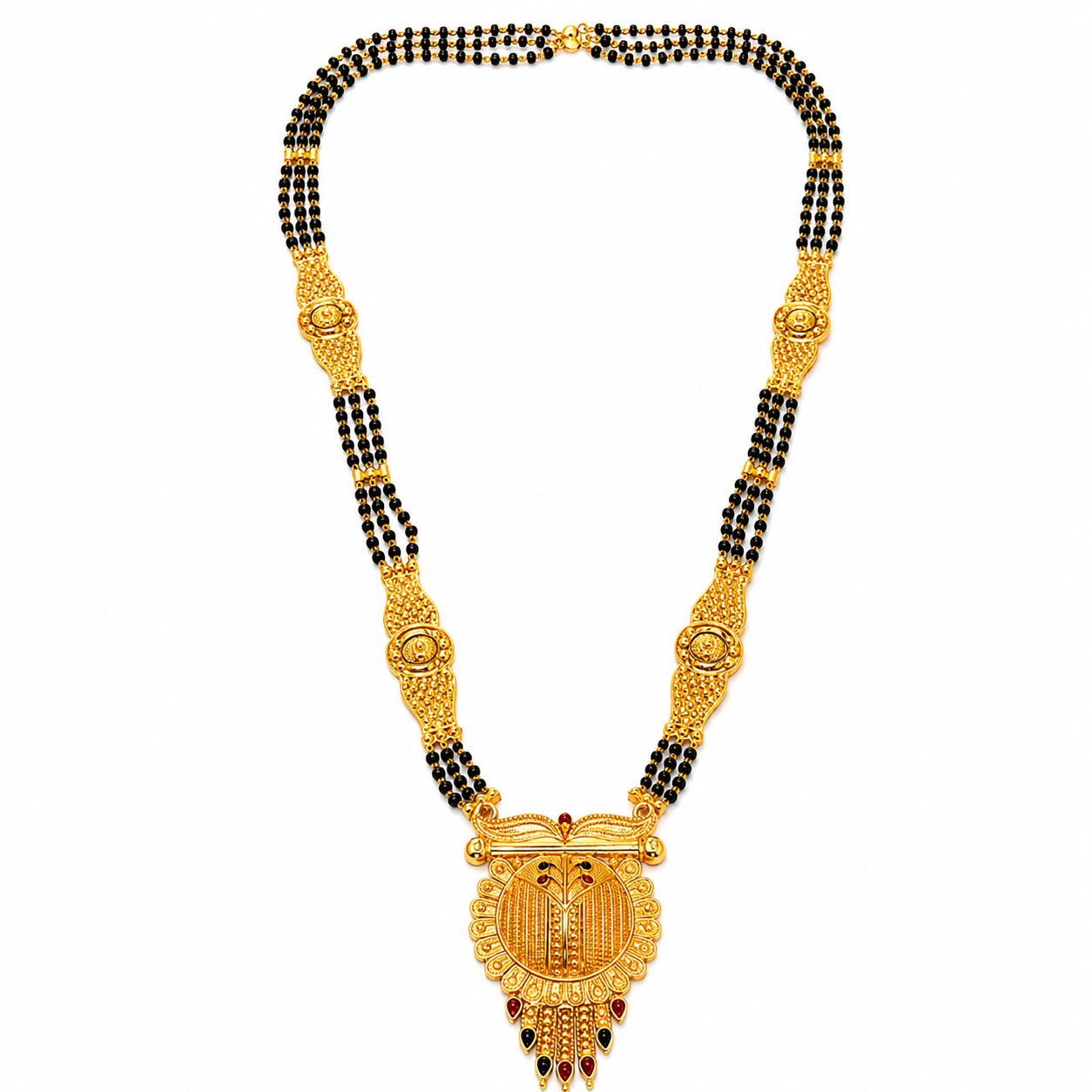 Elegant Heritage Round Pendant Traditional Black Bead Mangalsutra for Women