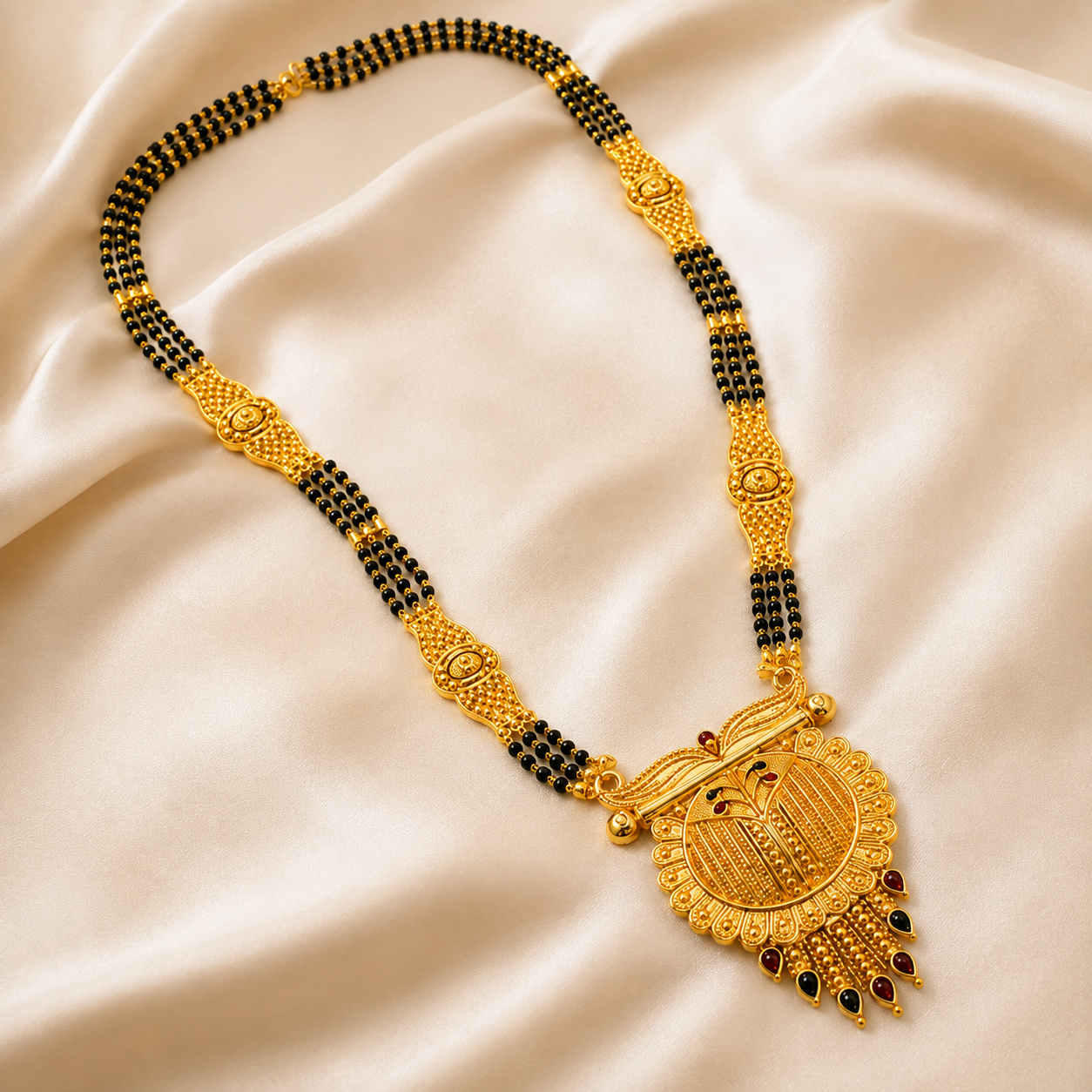 Elegant Heritage Round Pendant Traditional Black Bead Mangalsutra for Women
