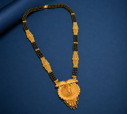 Elegant Heritage Round Pendant Traditional Black Bead Mangalsutra for Women