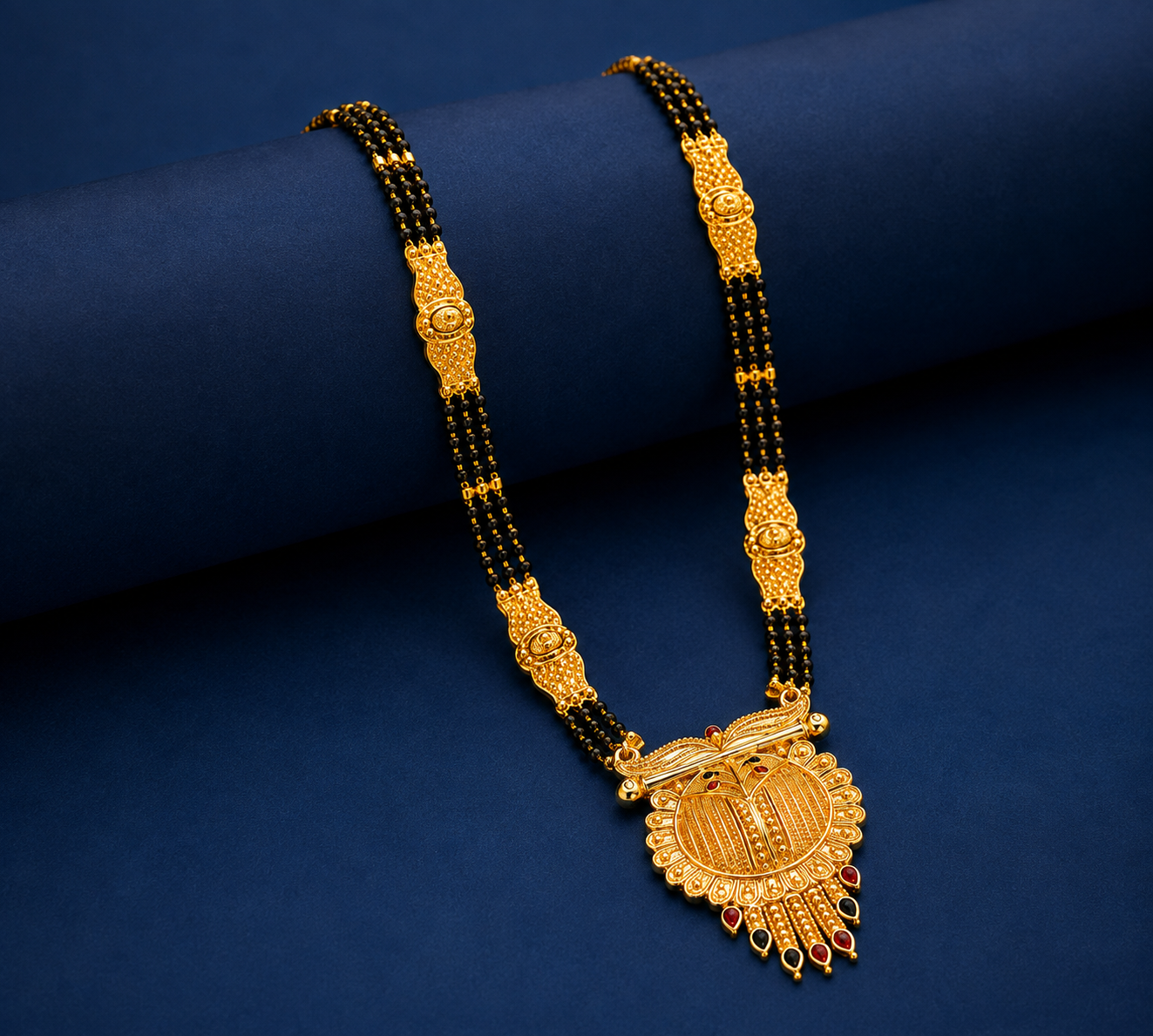 Elegant Heritage Round Pendant Traditional Black Bead Mangalsutra for Women