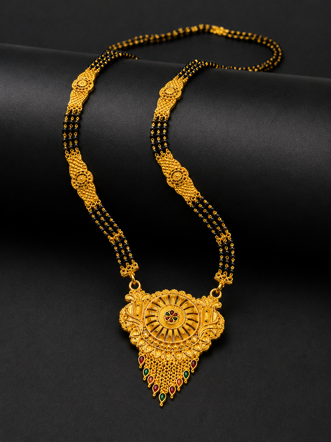 Premium Bridal Mangalsutra with Intricate Floral Medallion Pendant