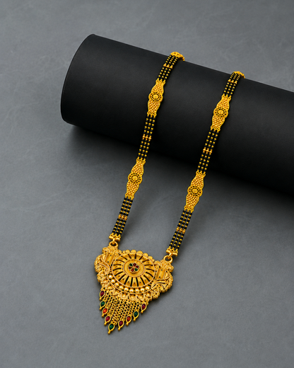 Premium Bridal Mangalsutra with Intricate Floral Medallion Pendant