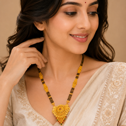 Premium Bridal Mangalsutra with Intricate Floral Medallion Pendant