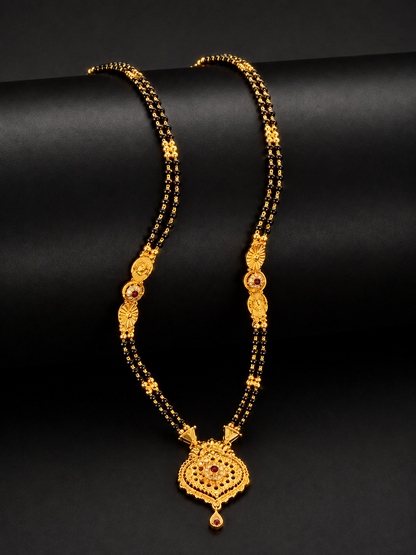 Traditional Black Bead Mangalsutra Necklace with Designer Round Pendant for Women