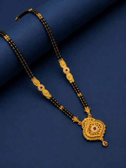 Traditional Black Bead Mangalsutra Necklace with Designer Round Pendant for Women