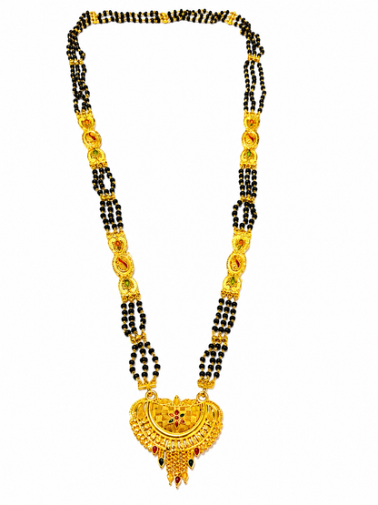 Traditional Bridal Mangalsutra Necklace with Black Beads and Ornate Pendant