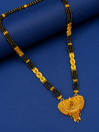 Traditional Bridal Mangalsutra Necklace with Black Beads and Ornate Pendant
