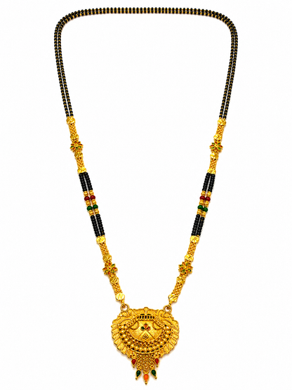 Traditional Black Bead Mangalsutra with Antique Round Multicolor Designer Pendant for Women