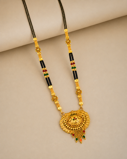 Traditional Black Bead Mangalsutra with Antique Round Multicolor Designer Pendant for Women