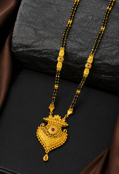 Traditional Long Black Bead Mangalsutra Necklace with Intricate Designer Pendant for Women