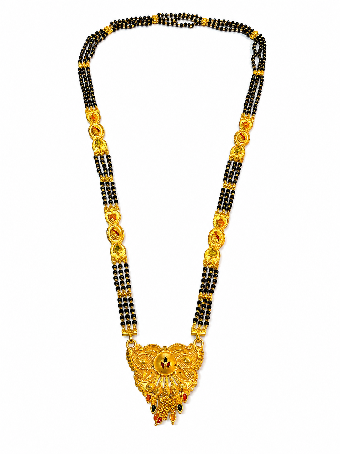 Traditional Long Black Bead Mangalsutra for Women with Royal Antique Designer