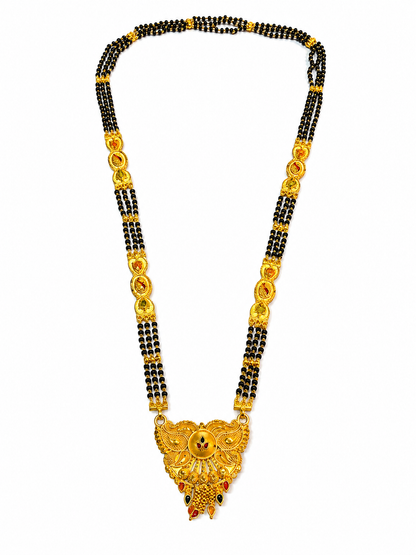 Traditional Long Black Bead Mangalsutra for Women with Royal Antique Designer