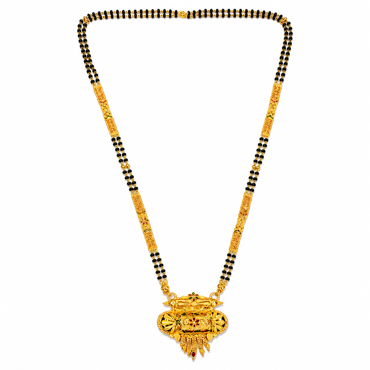 Traditional Long Black Bead Mangalsutra for Women with Intricate Heritage Designer