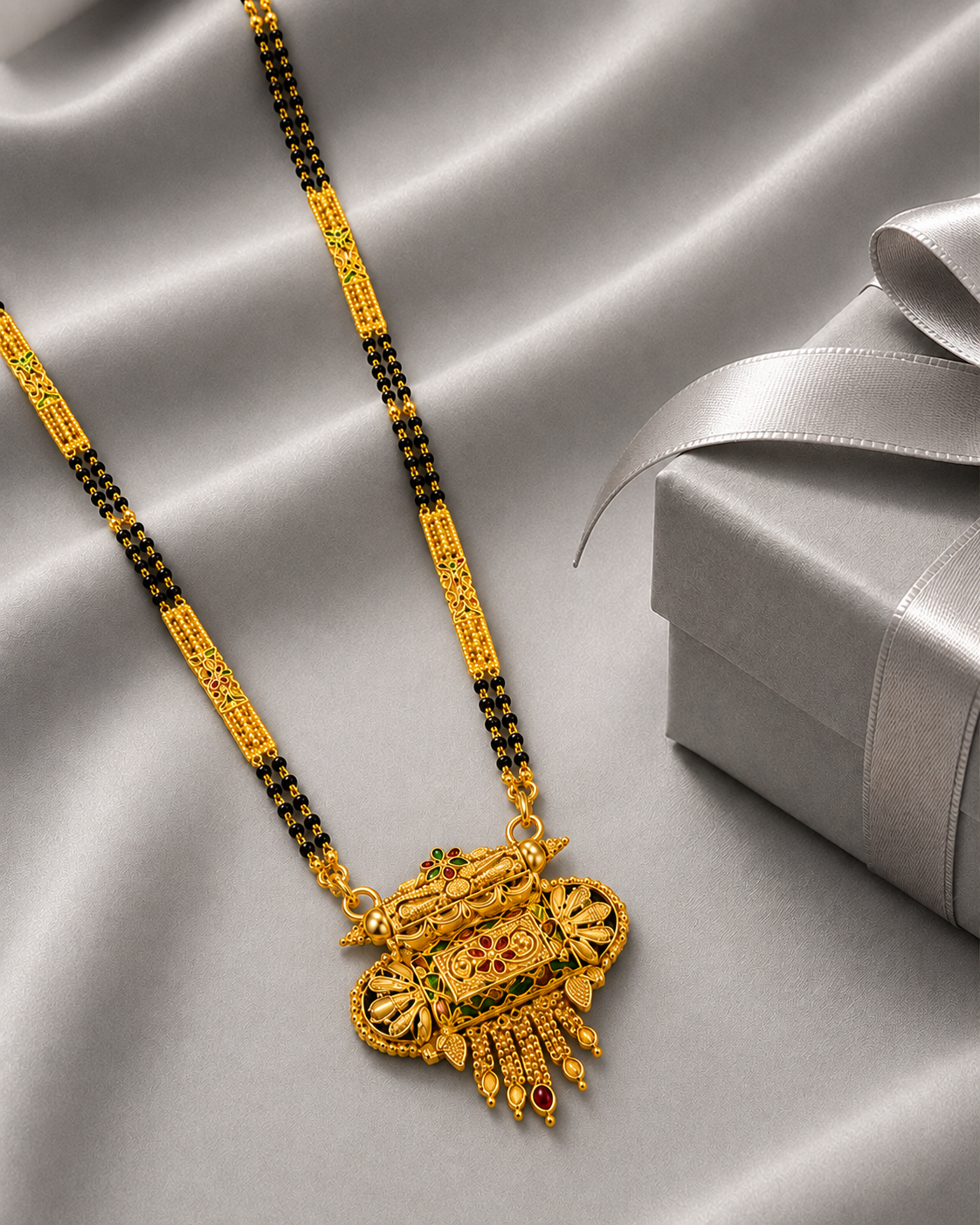 Traditional Long Black Bead Mangalsutra for Women with Intricate Heritage Designer