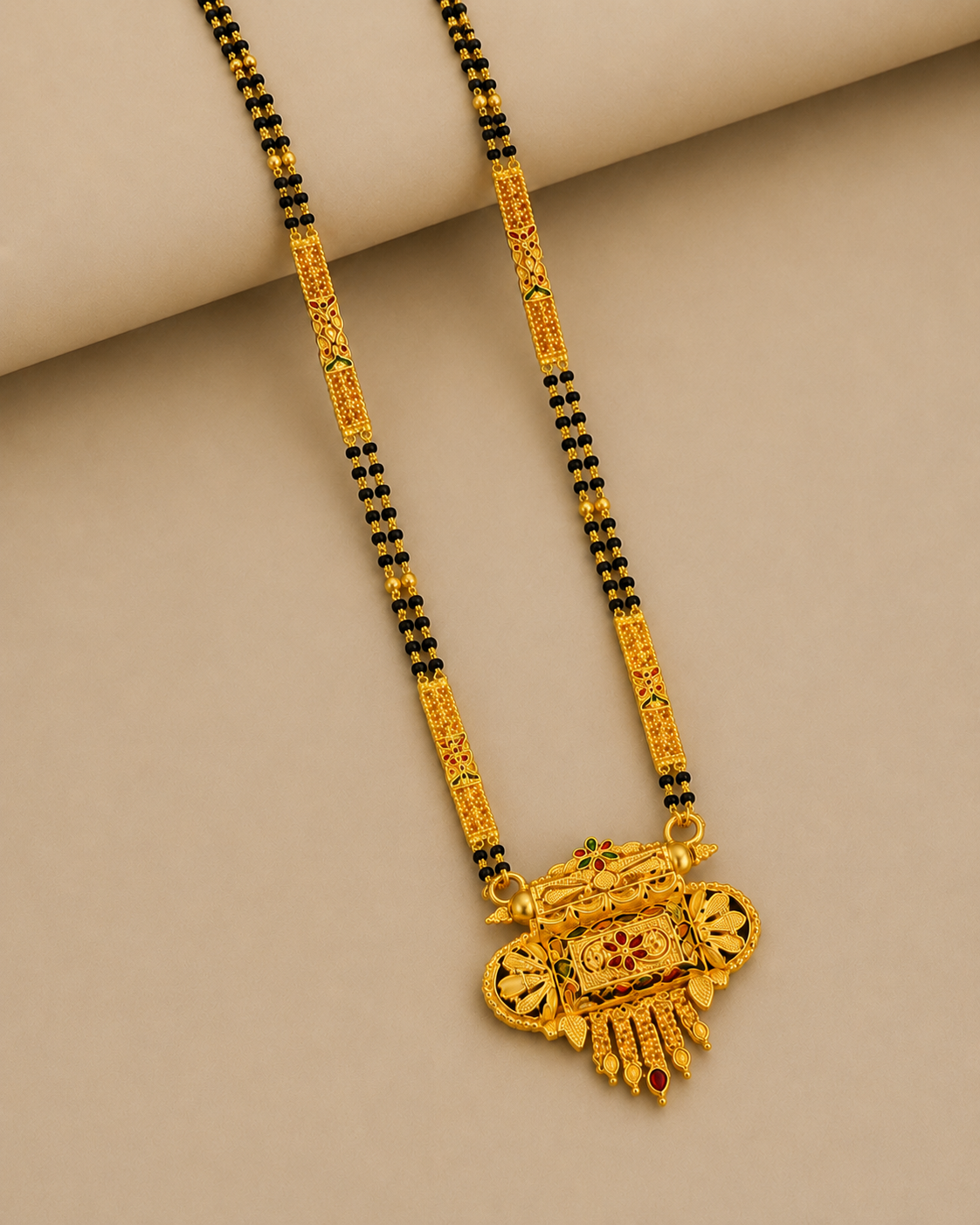 Traditional Long Black Bead Mangalsutra for Women with Intricate Heritage Designer