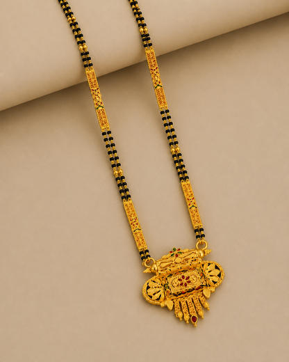Traditional Long Black Bead Mangalsutra for Women with Intricate Heritage Designer