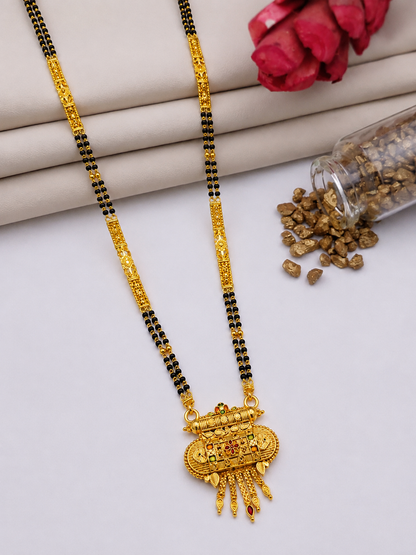 Traditional Antique Gold-Tone Black Bead Mangalsutra for Women