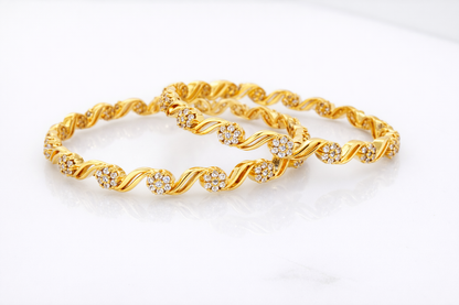 NuGold Designer Floral White Stone Bangles For Women