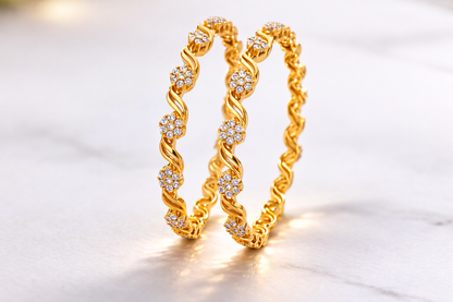 NuGold Designer Floral White Stone Bangles For Women