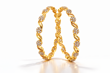 NuGold Designer Floral White Stone Bangles For Women