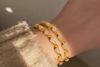 NuGold Designer Floral White Stone Bangles For Women