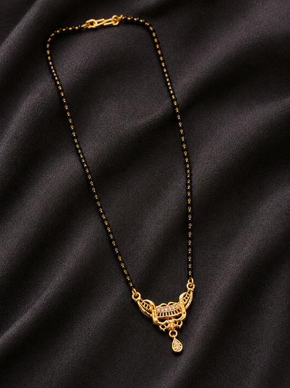 Women's Traditional Black Bead Mangalsutra with CZ Stone Pendant