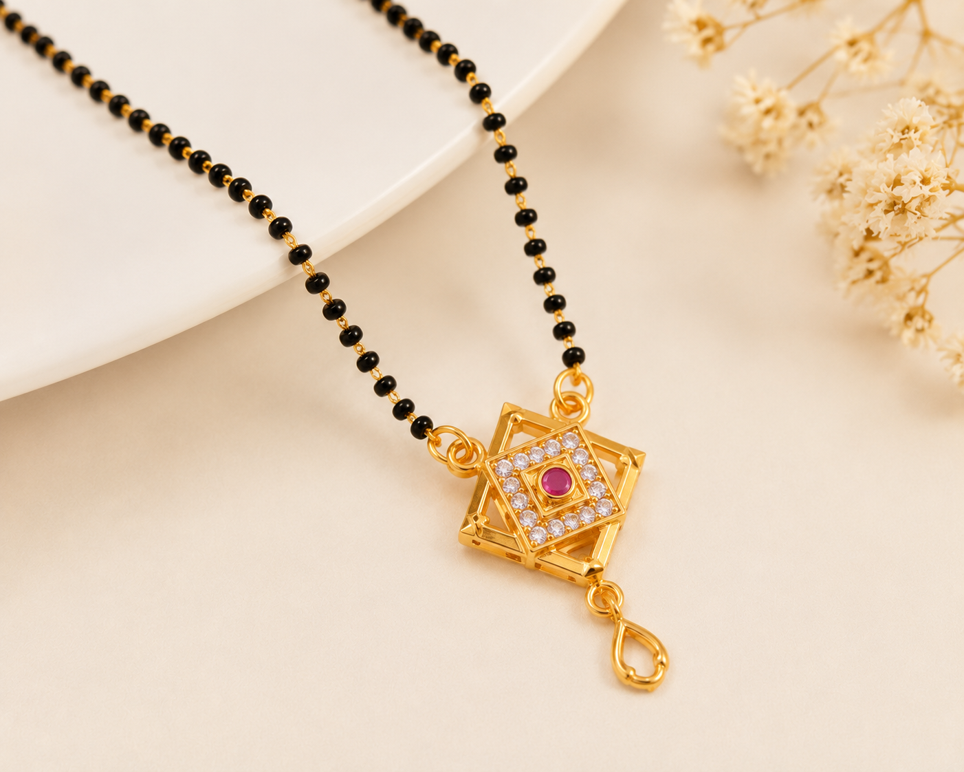 Designer Square Ruby CZ Stone Mangalsutra for Women
