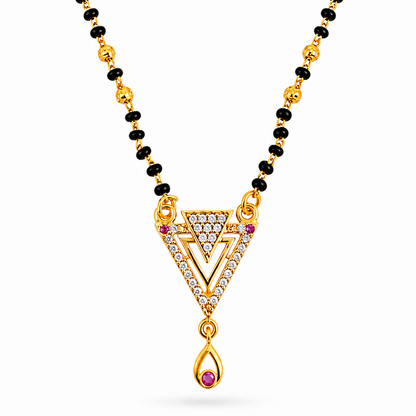 Designer Triangle CZ Stone Mangalsutra with Ruby Drop Pendant for Women