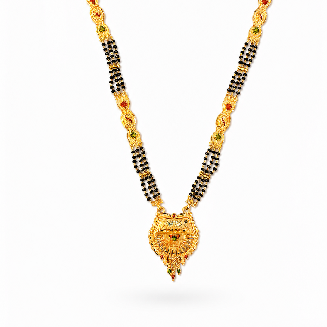 Ethnic Mangalsutra with Intricate Floral Temple Pendant