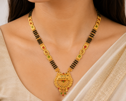 Ethnic Mangalsutra with Intricate Floral Temple Pendant