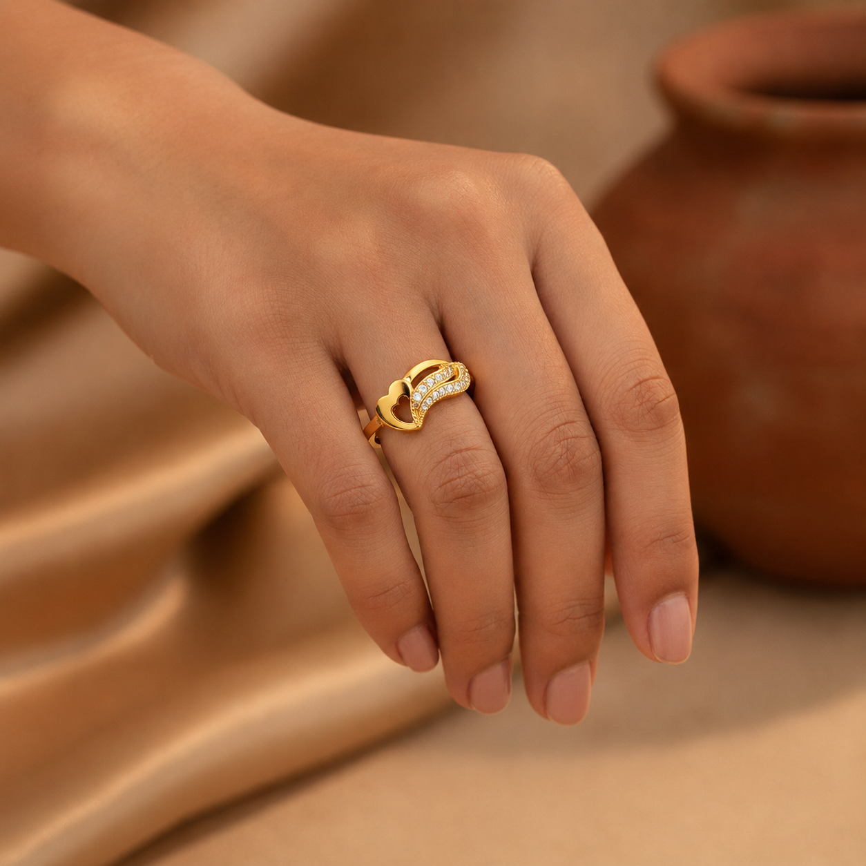 Designer Heart Wing Open Ring with Cubic Zirconia