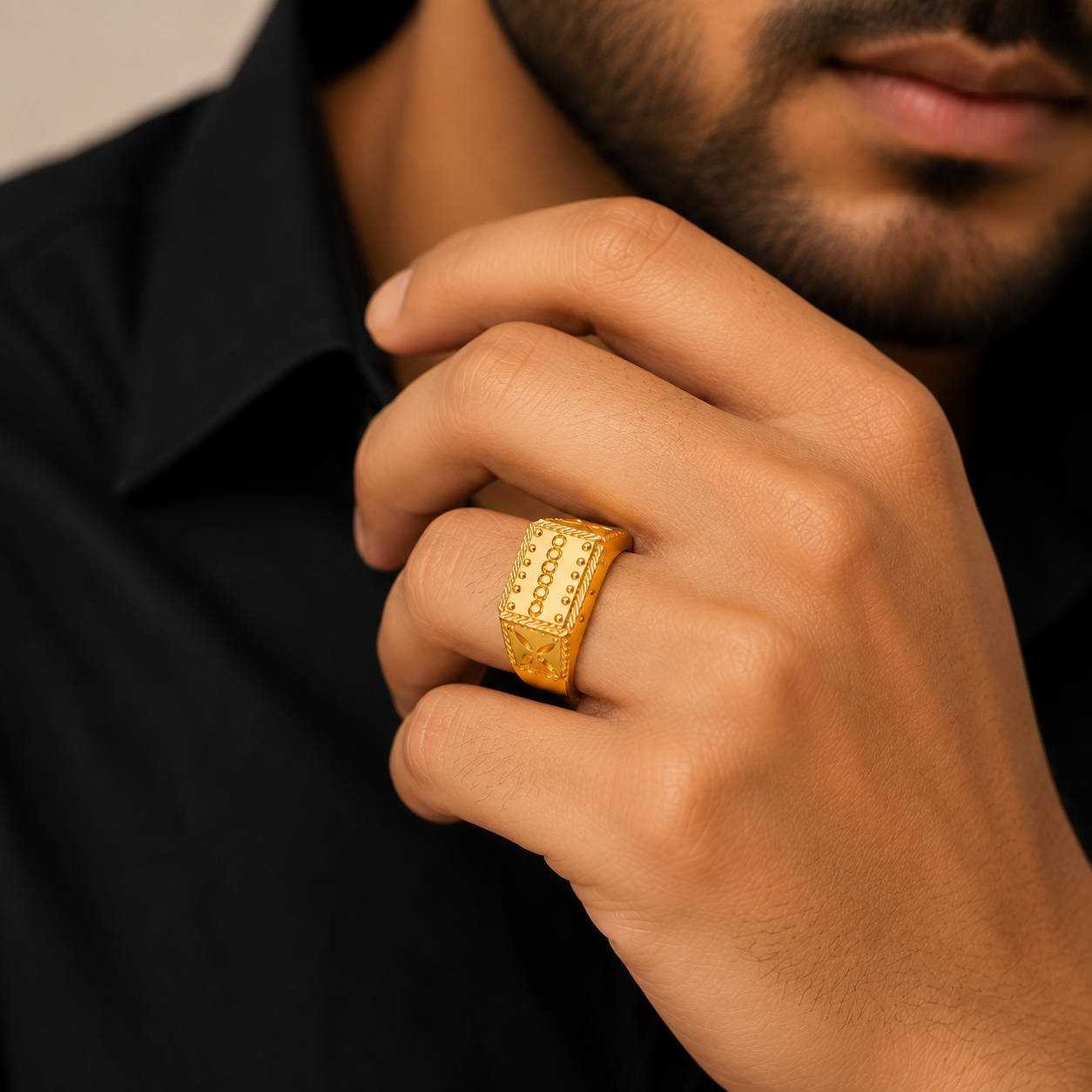 NUGOLD Royal Heritage Geometric Statement Ring for Men