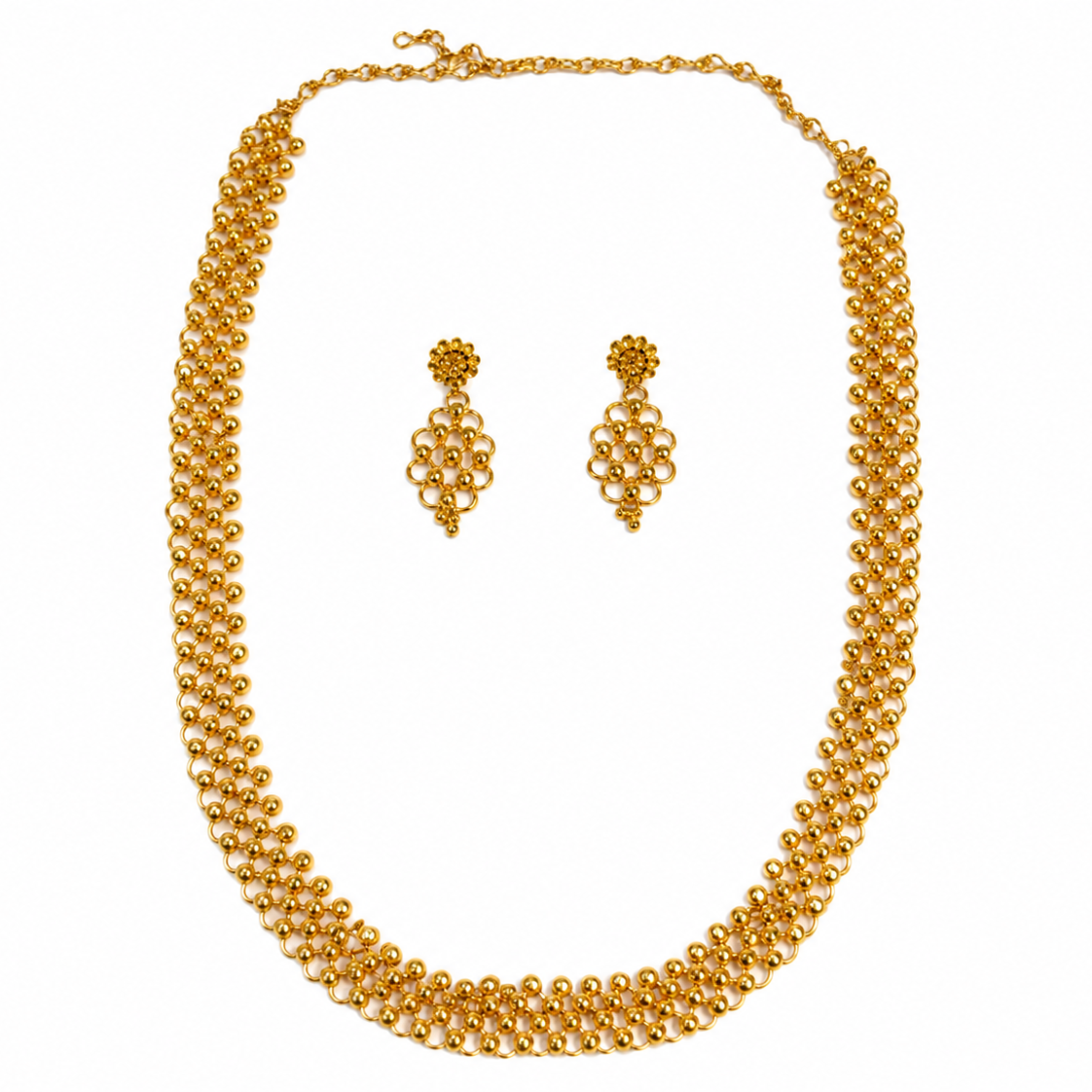 NUGOLD Premium Gold Beaded Choker Necklace Set with Matching Earrings