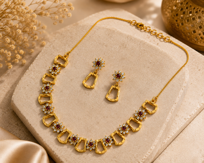 NUGOLD Scarlet Sparkle Gold-Plated Necklace Set