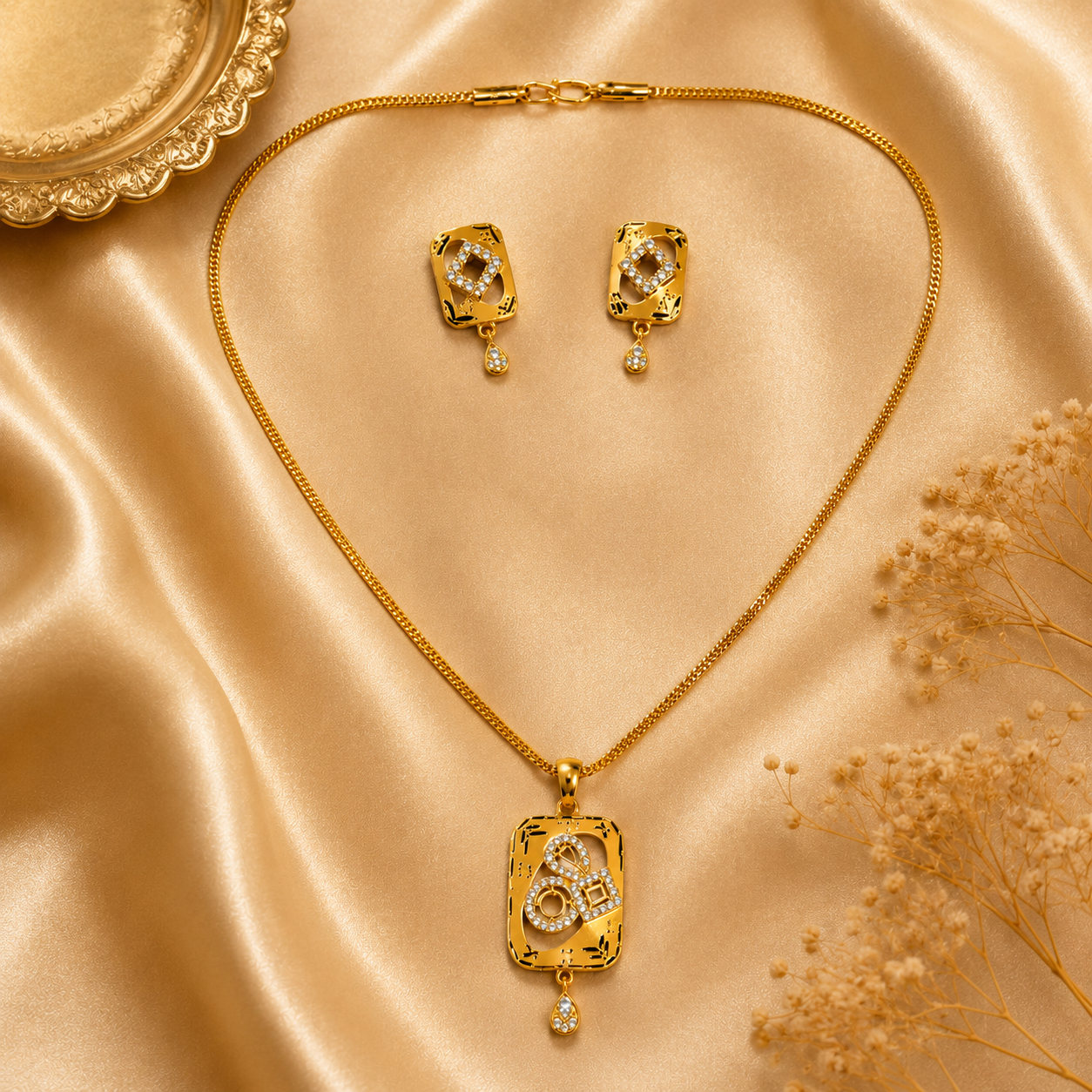 Radiant Square CZ Pendant Necklace Set