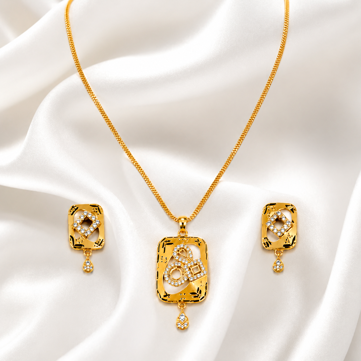 Radiant Square CZ Pendant Necklace Set