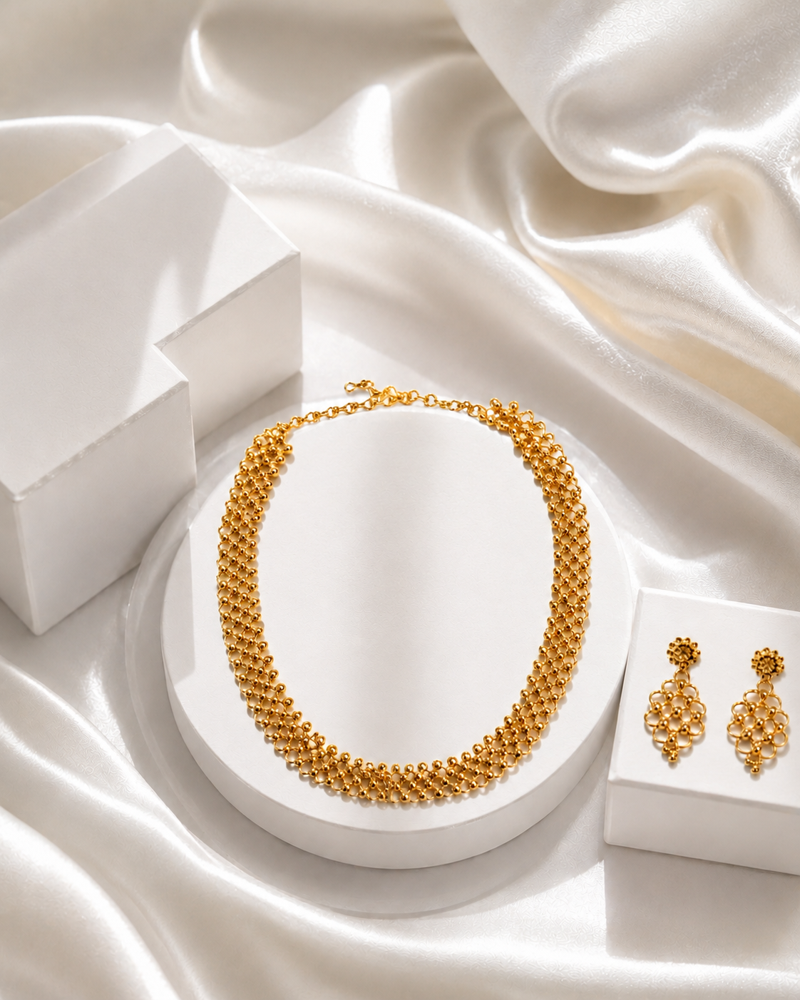 NUGOLD Premium Gold Beaded Choker Necklace Set with Matching Earrings
