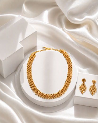 NUGOLD Premium Gold Beaded Choker Necklace Set with Matching Earrings